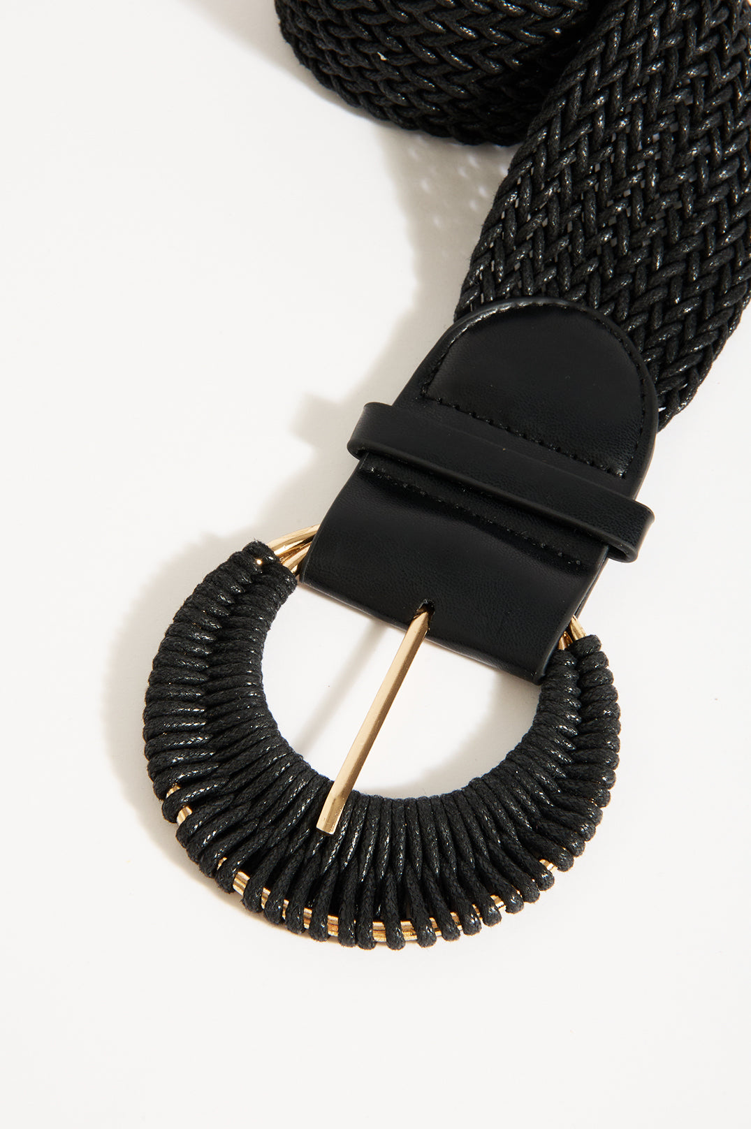 Plaited Cord Covered Buckle Belt - Black