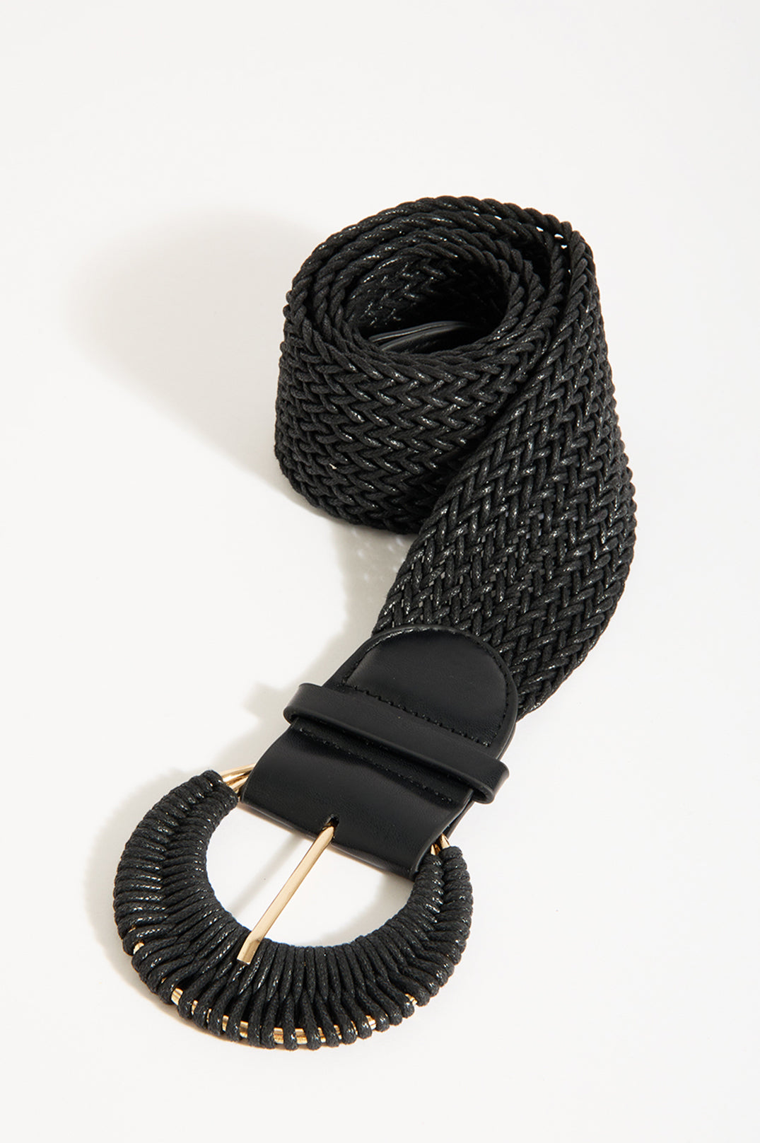 Plaited Cord Covered Buckle Belt - Black