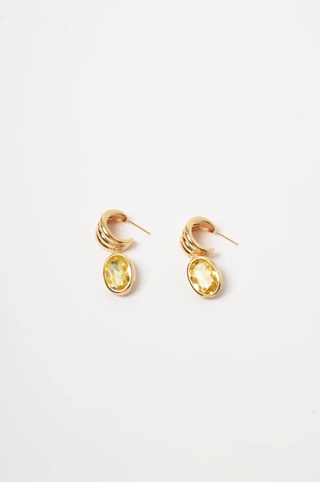 Curved Front Oval Drop Earrings - Lemon