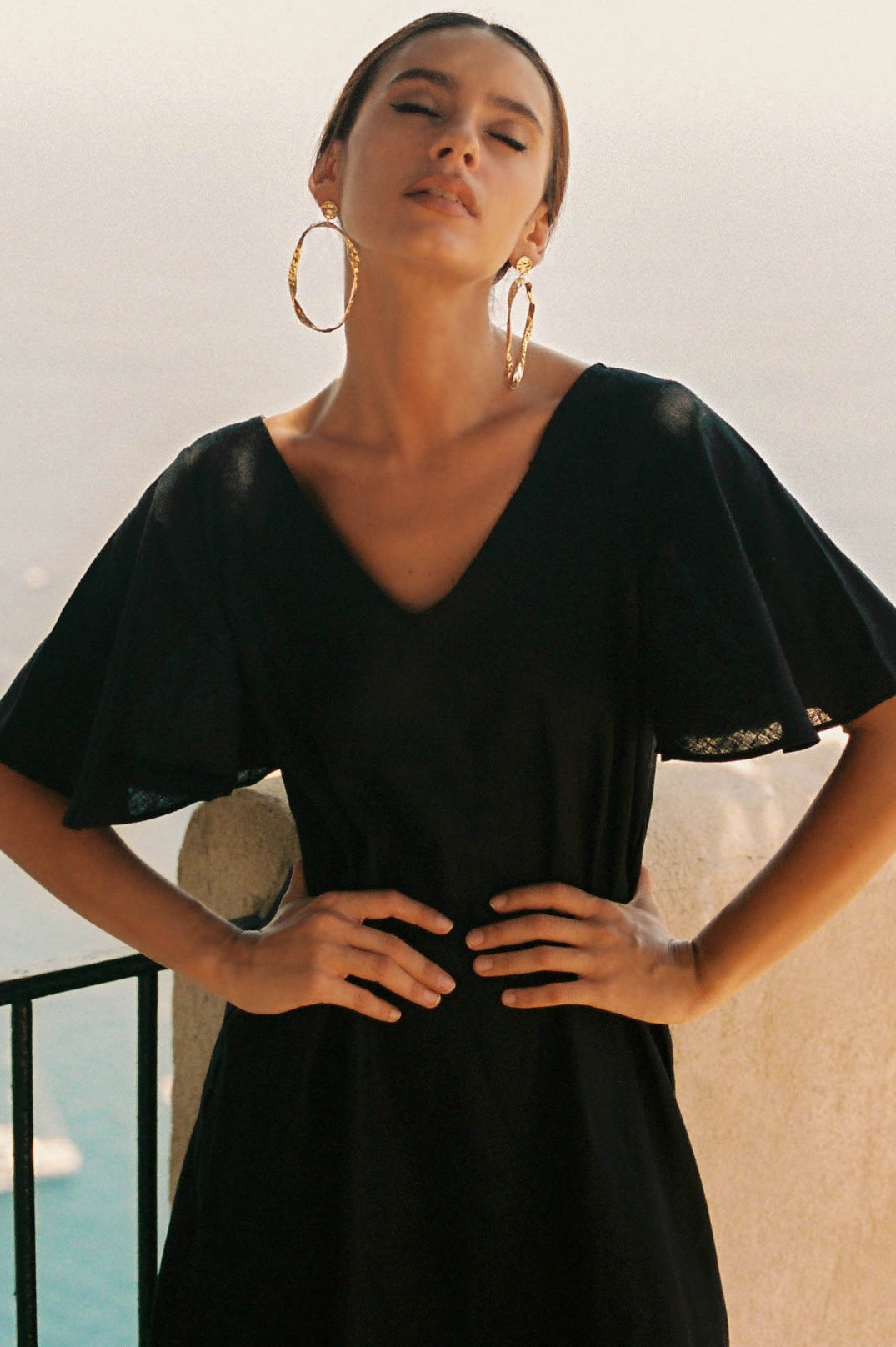 Theo Linen Maxi Dress - Black - SALE