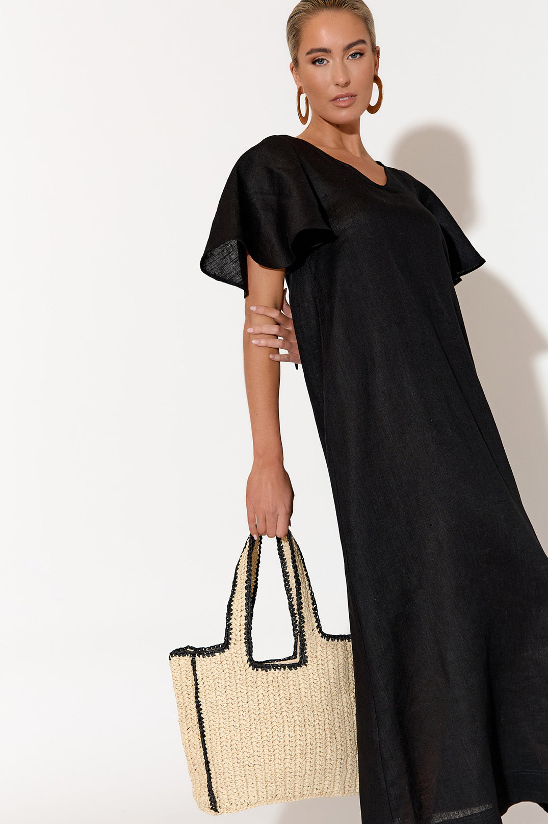 Theo Linen Maxi Dress - Black - SALE