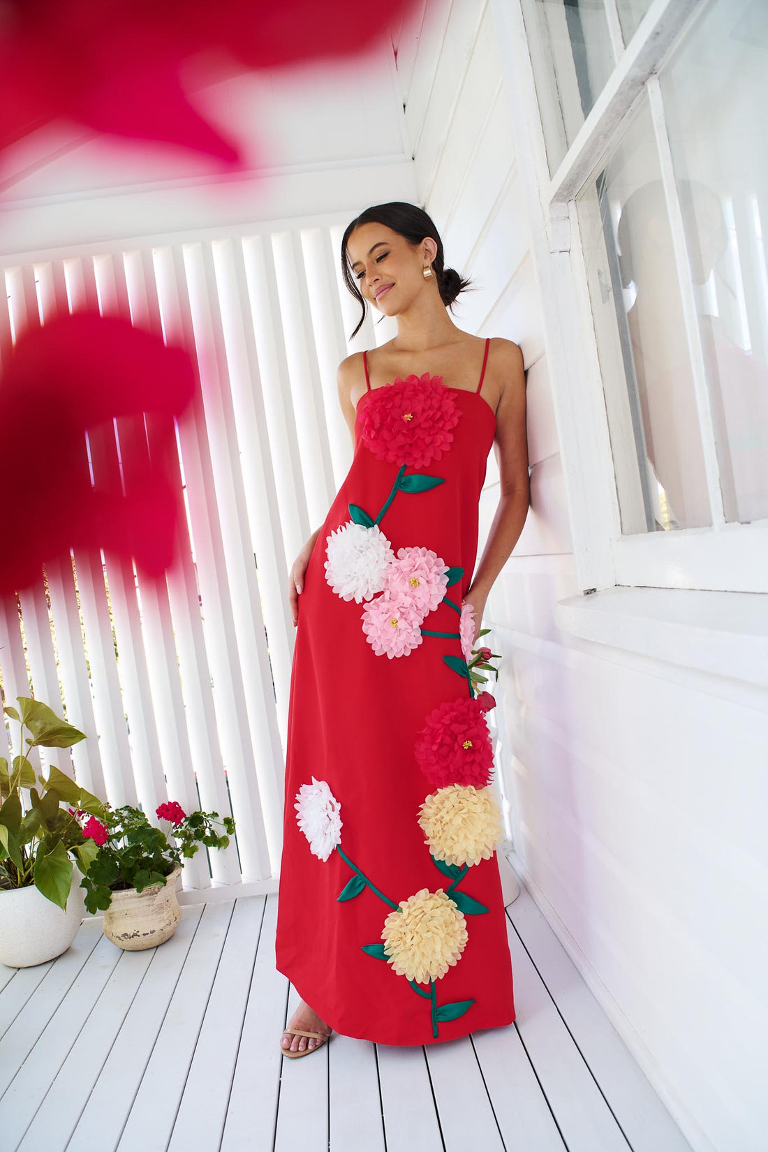 ELLIATT | Buttercup Embroidered Maxi Dress - Red