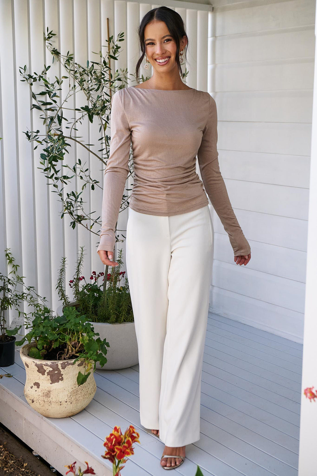 Maison Boat Neck Top - Taupe