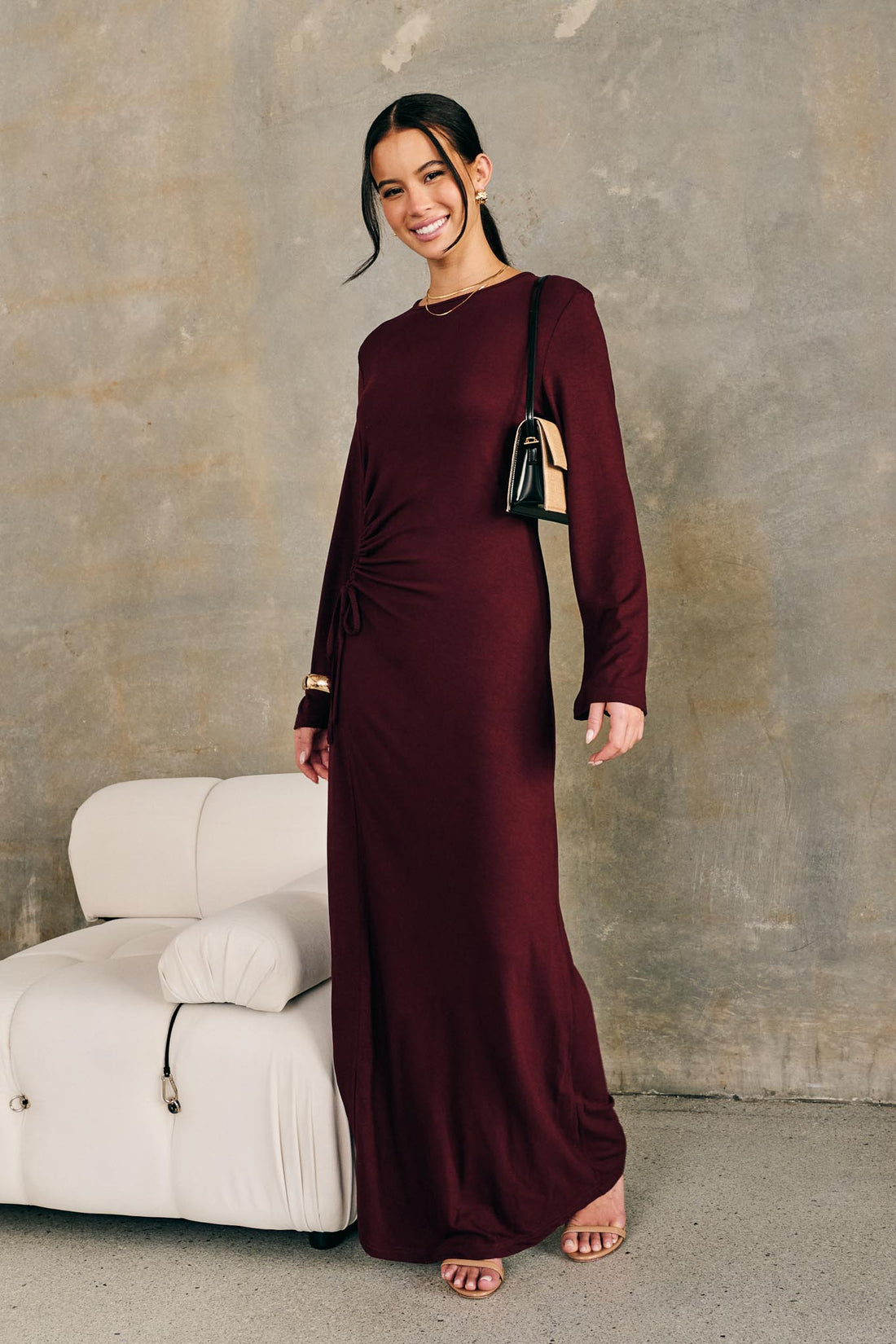 Mia Ruched Dress - Plum - SALE