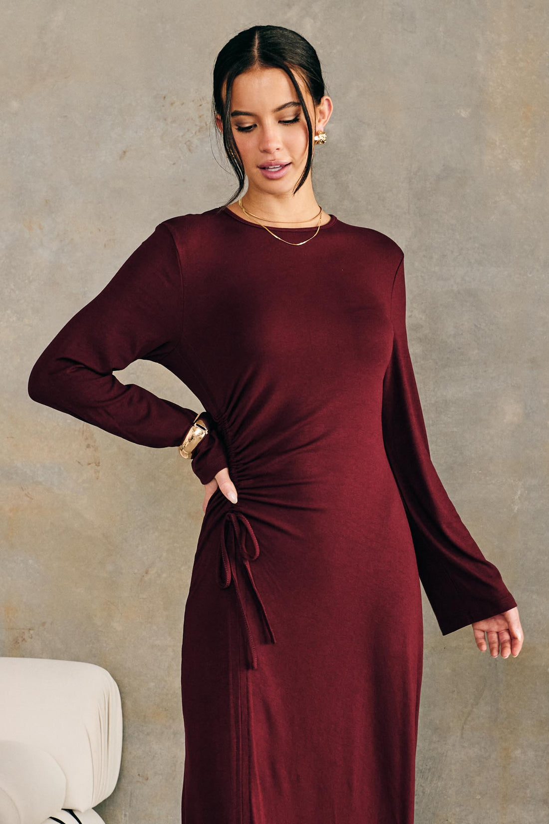 Mia Ruched Dress - Plum - SALE