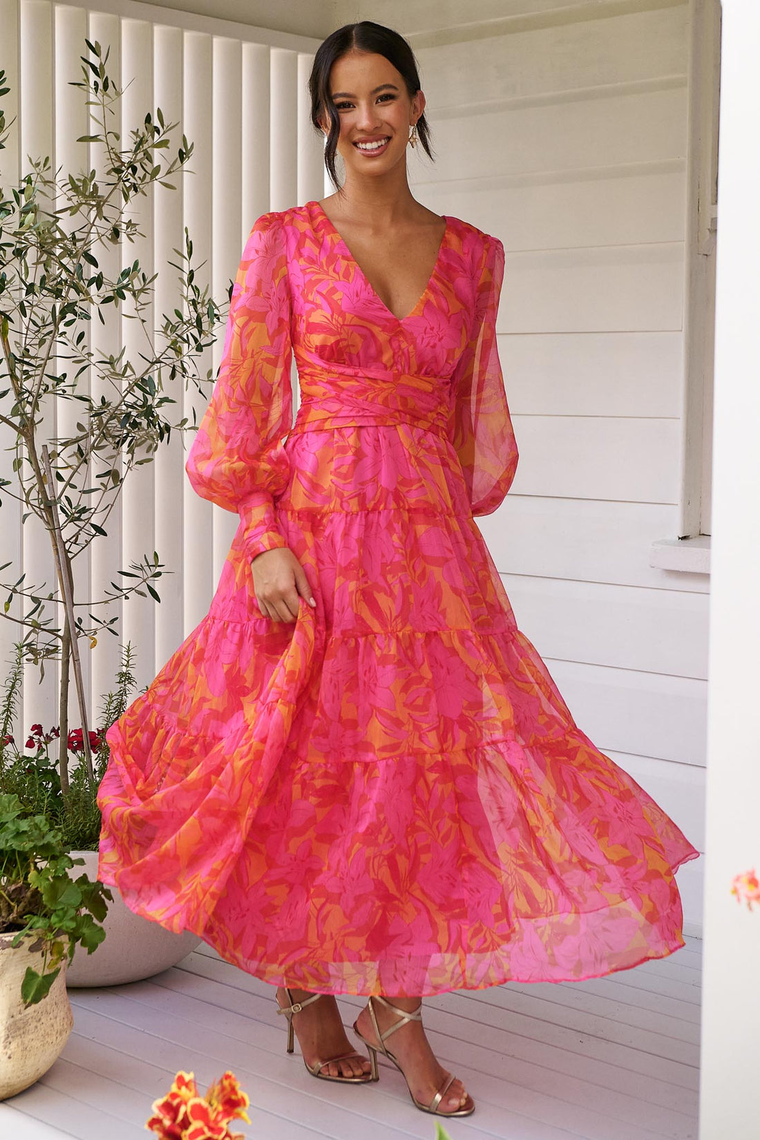 Sara Maxi Dress - Pink/Orange