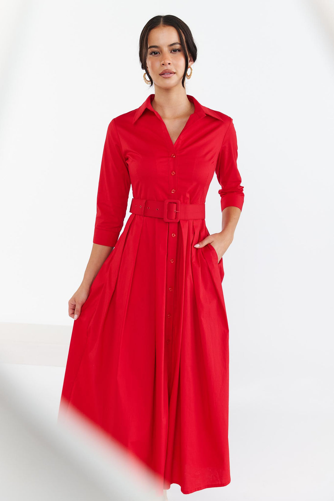 Chelsea Classic Shirt Dress - Red - EXCLUSIVE