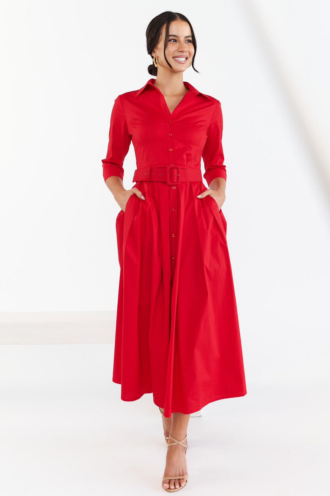 Chelsea Classic Shirt Dress - Red - EXCLUSIVE