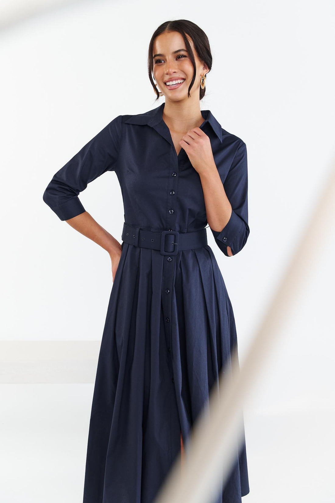 Chelsea Classic Shirt Dress - Navy - EXCLUSIVE