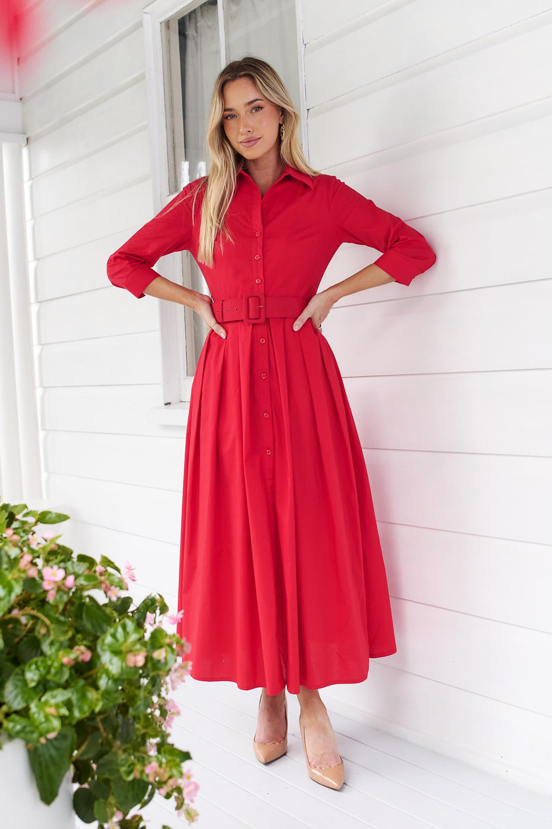 Chelsea Classic Shirt Dress - Red - EXCLUSIVE