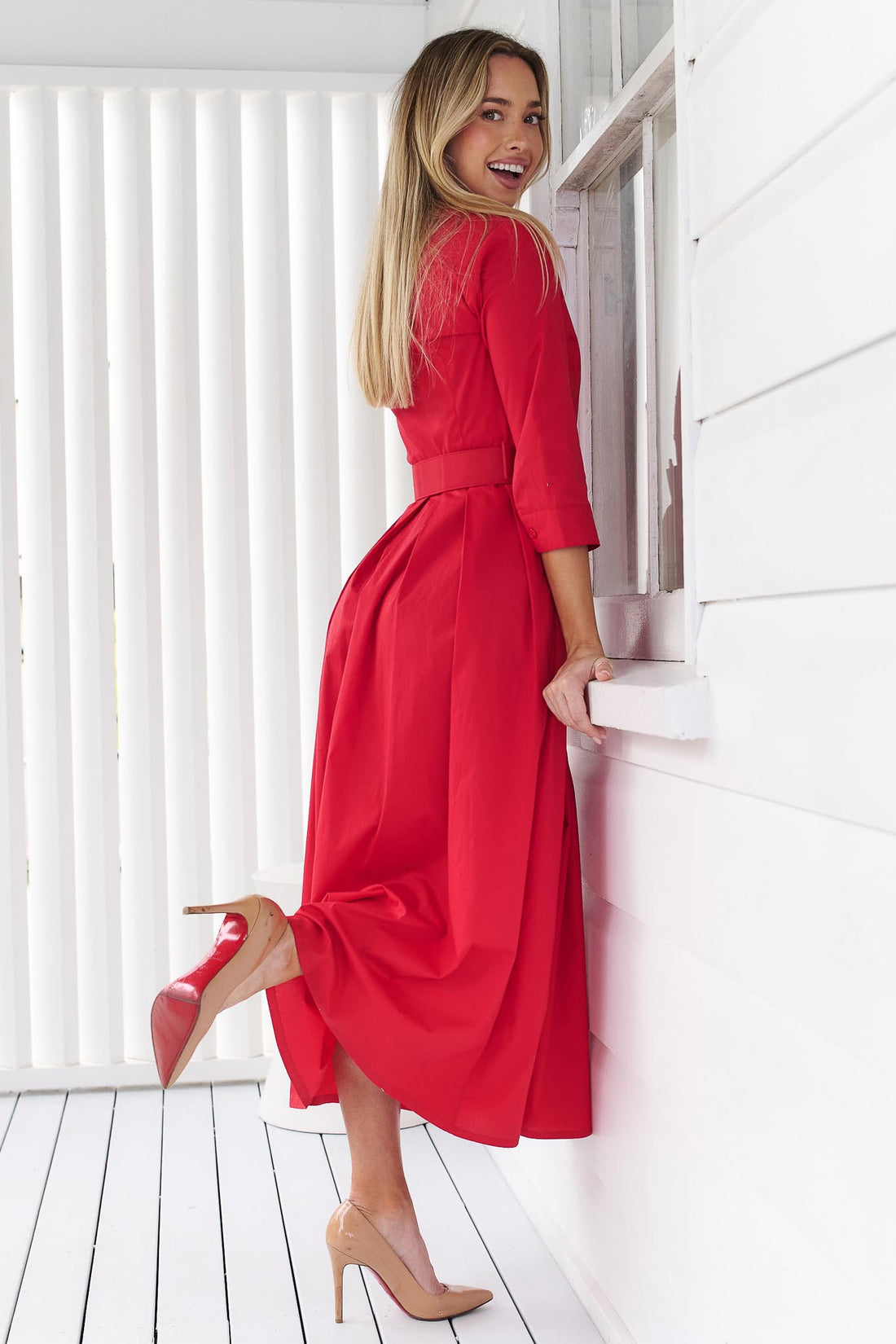 Chelsea Classic Shirt Dress - Red - EXCLUSIVE