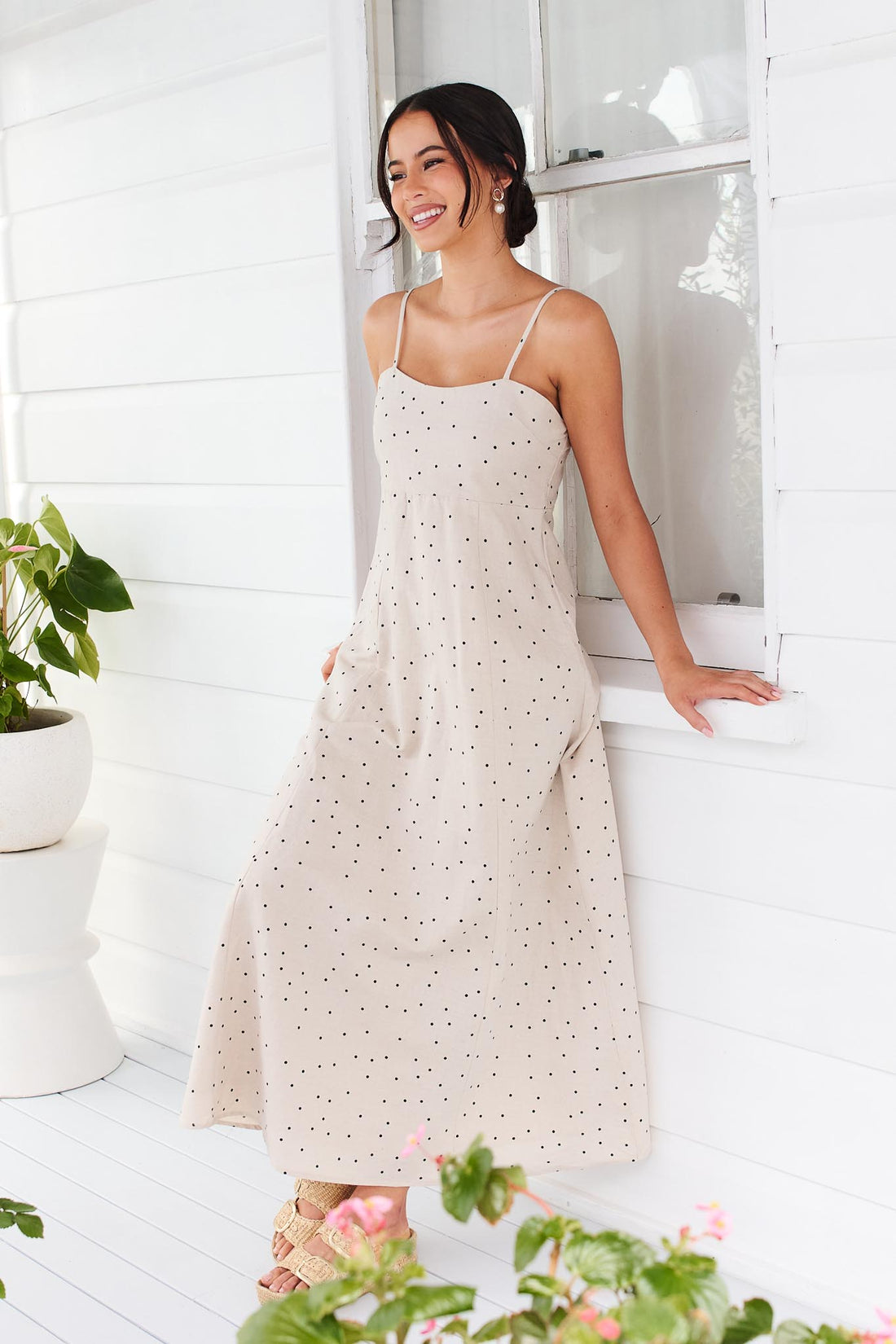 Olivia Polka dot Maxi Dress - Linen - SALE