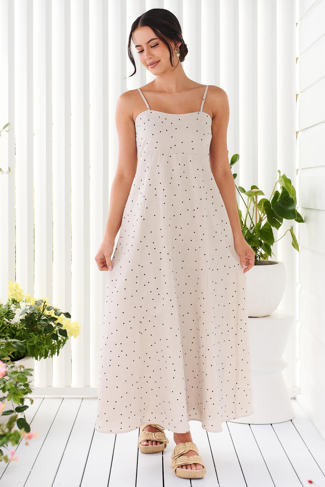 Olivia Polka dot Maxi Dress - Linen - SALE