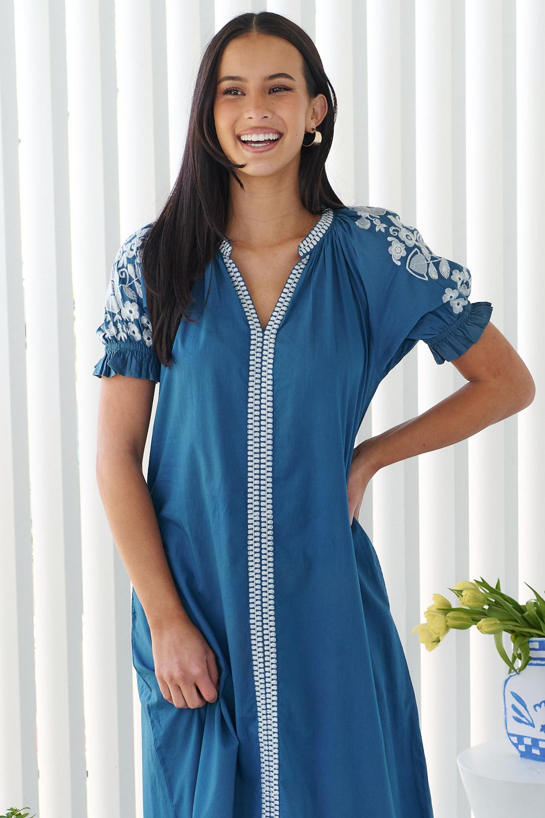 Julia Cotton Dress - Blue