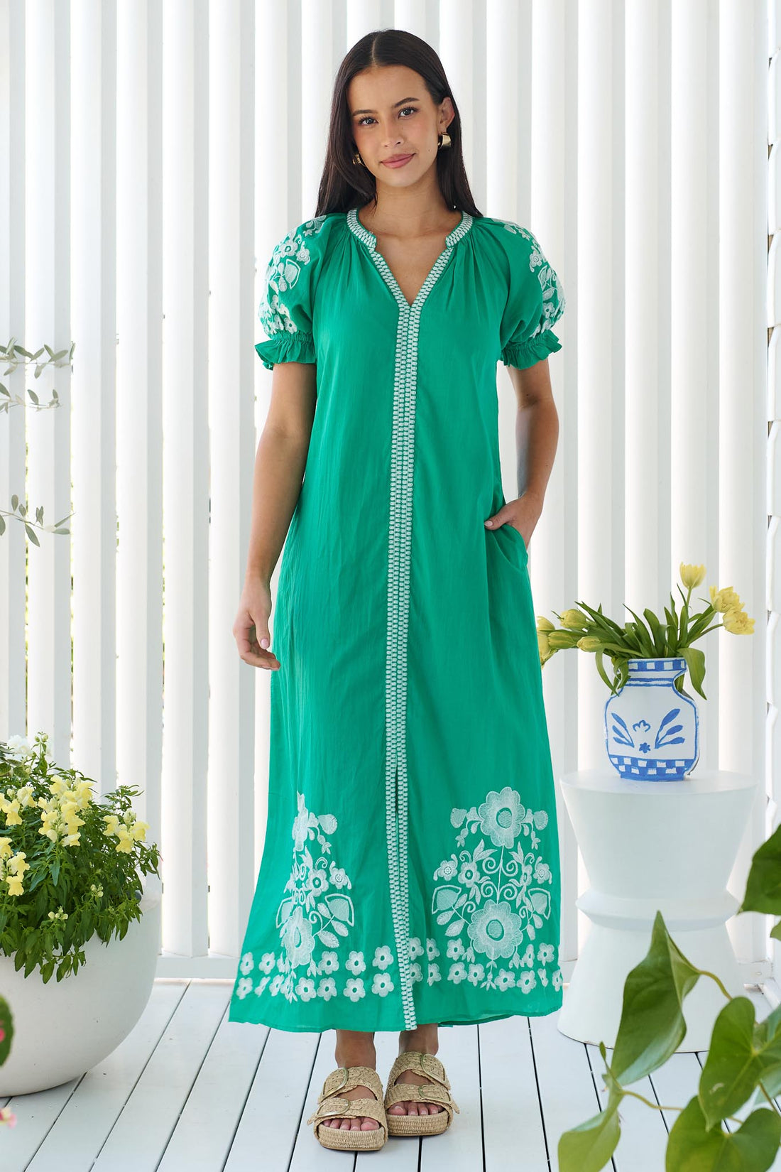 Julia Cotton Dress - Emerald Green