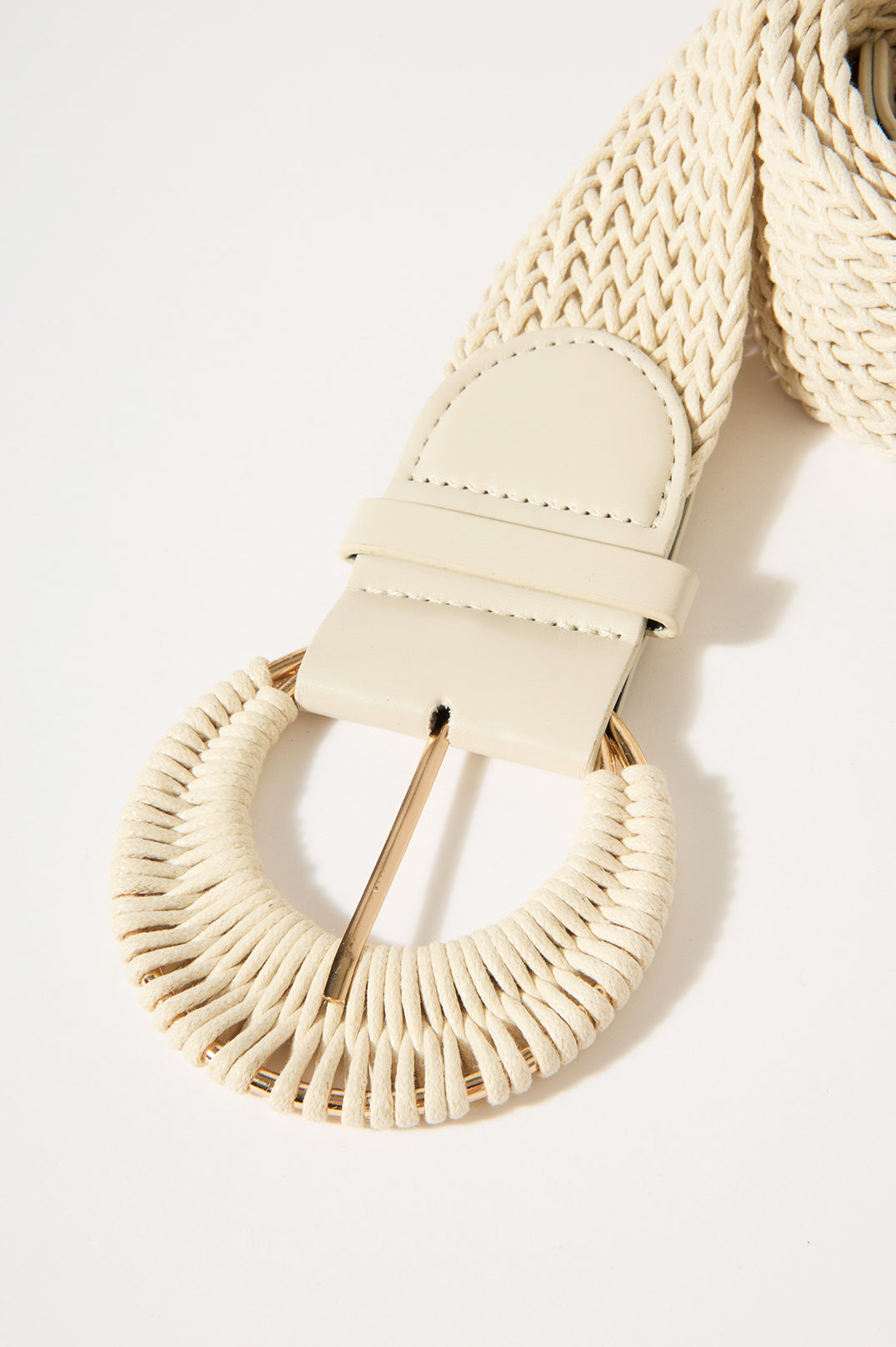 Plaited Cord Covered Buckle Belt - Stone