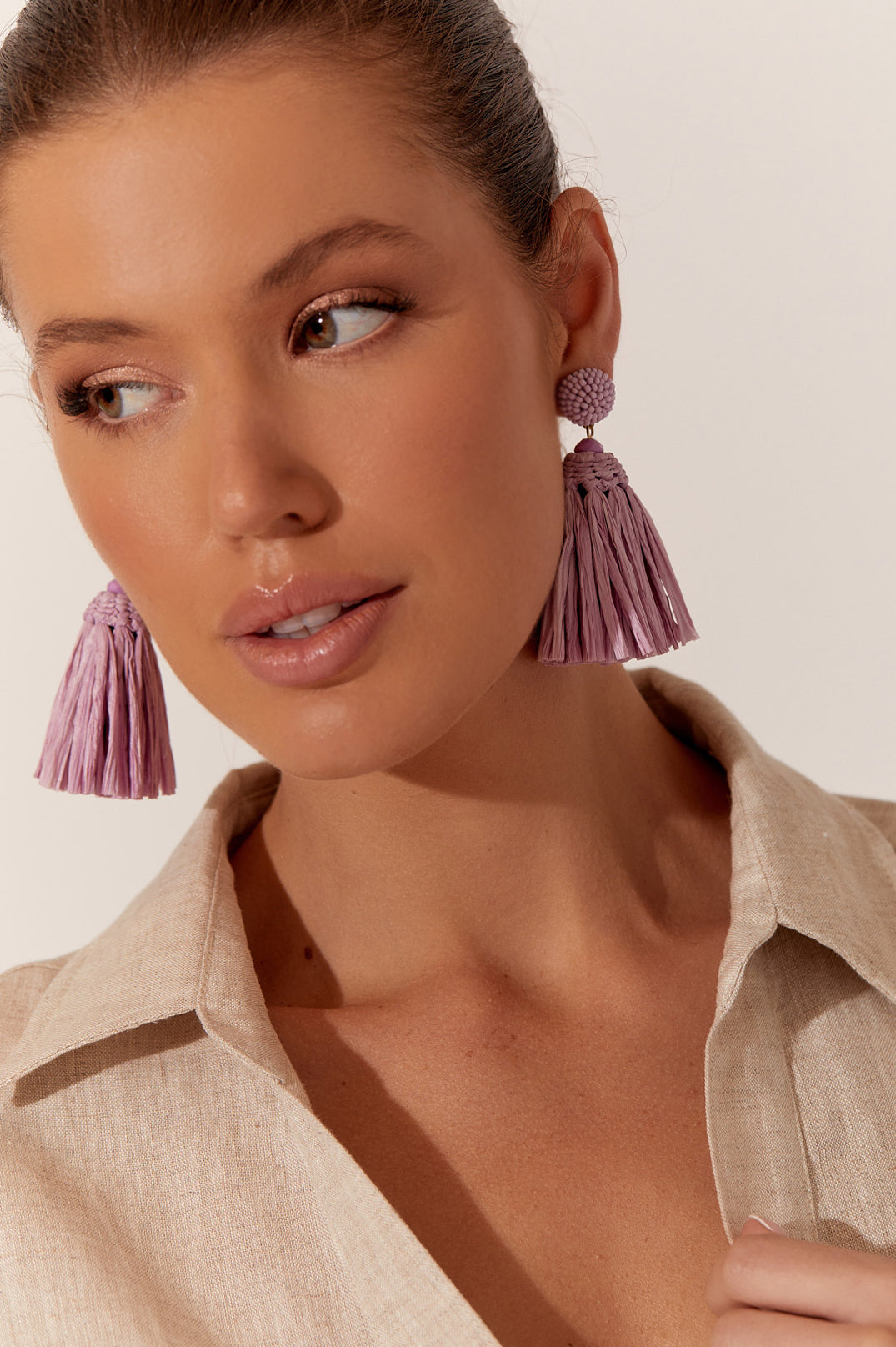 Pink hot sale raffia earrings