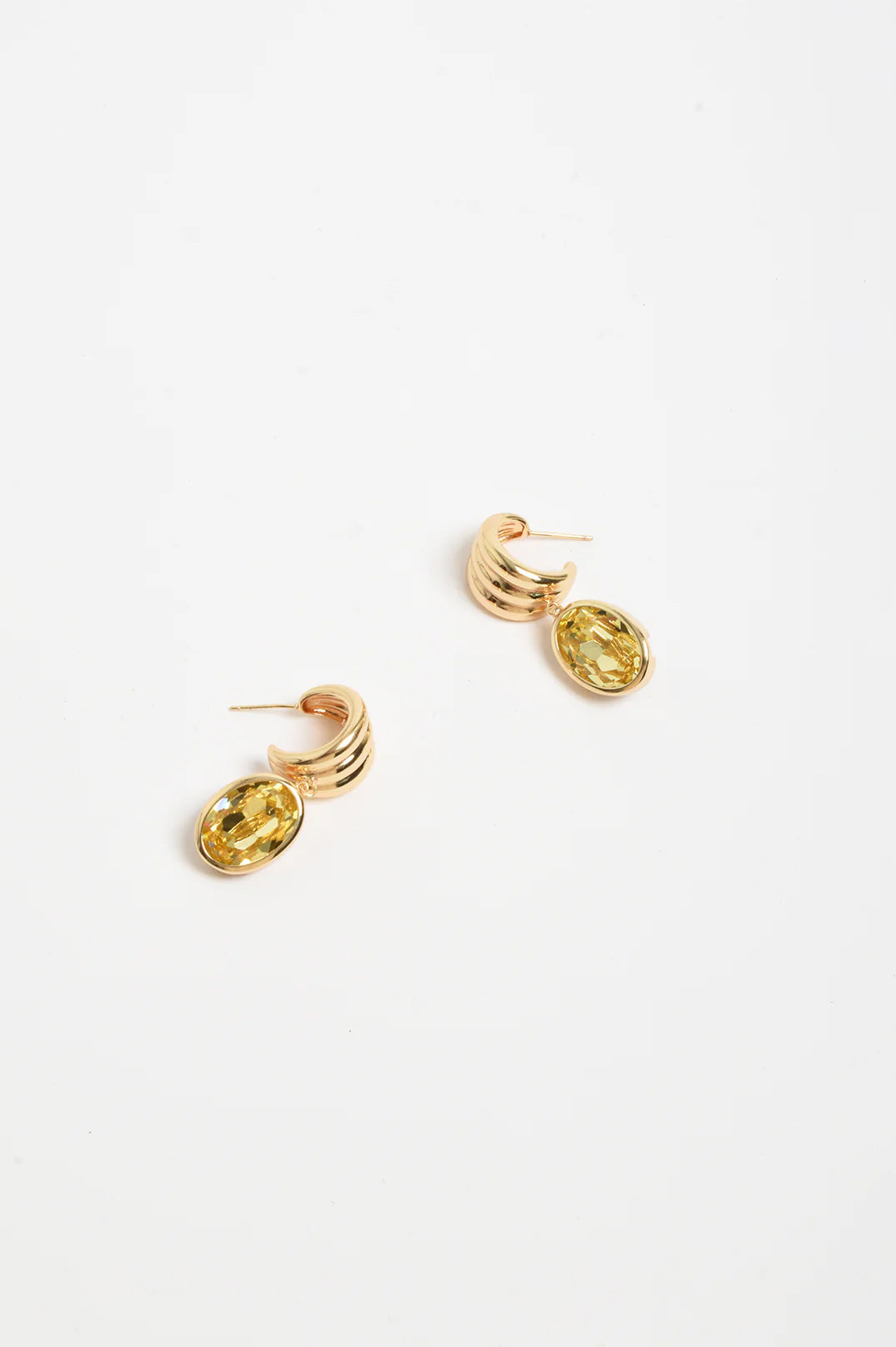 Curved Front Oval Drop Earrings - Lemon