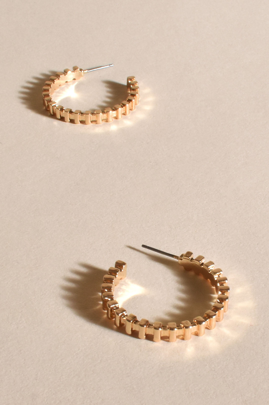 Mini Rectangle Detail Hoops - Gold