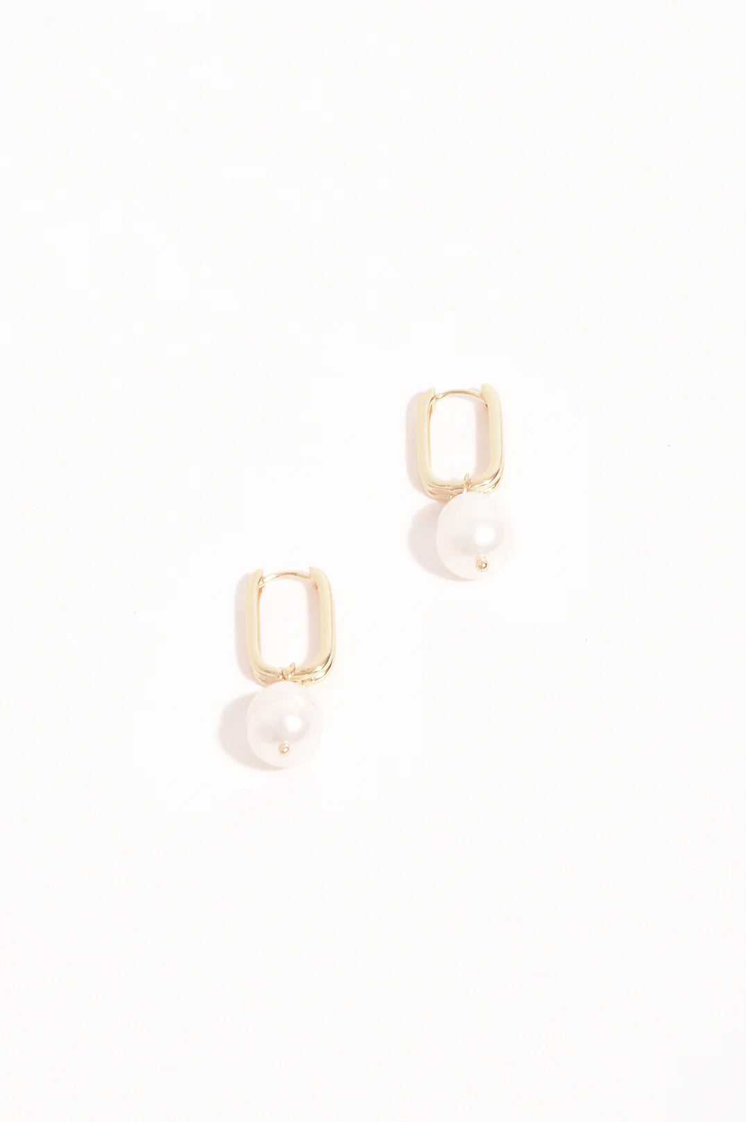 Rectangle Link Pearl Drop Earrings - Gold