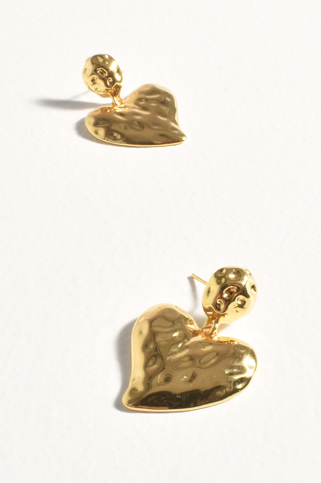 Textured Metal Heart Earrings - Gold