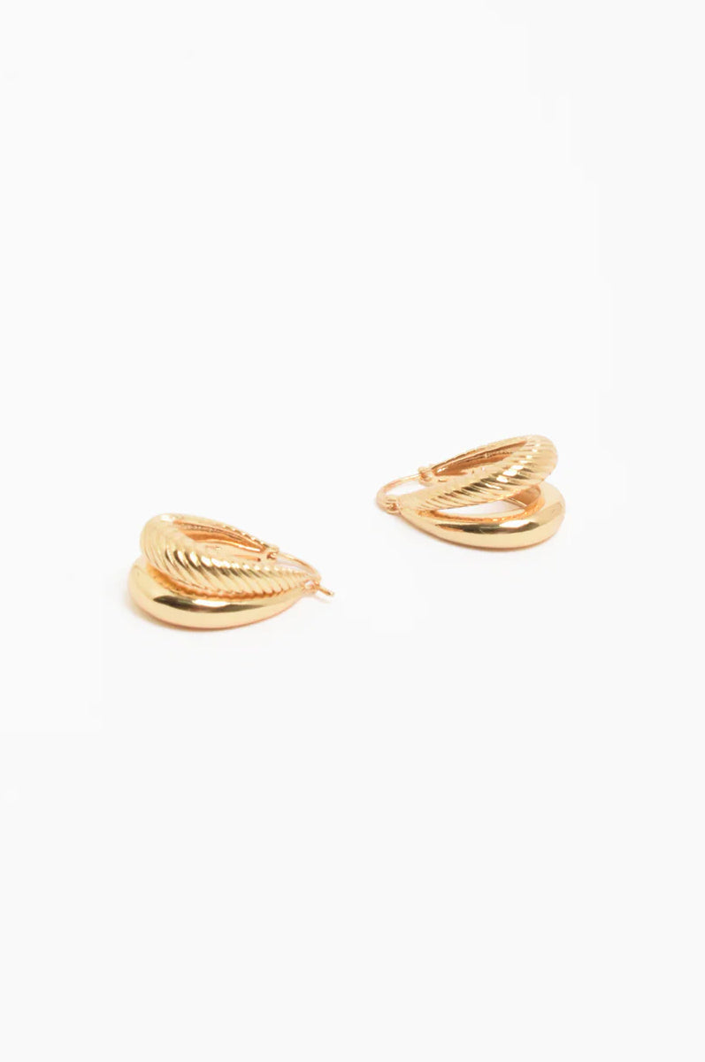 Oval Braid Detail Double Hoops - Gold