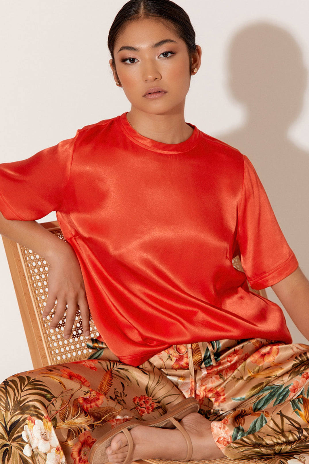 Arden Satin Top - Tangerine