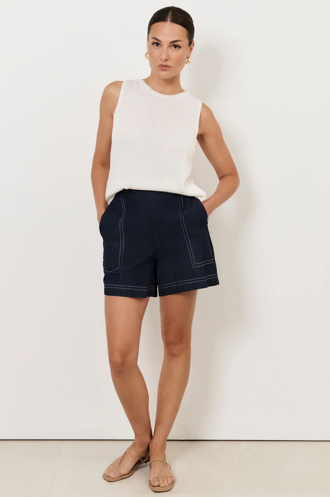 Beau Sleeveless Knit Top - White