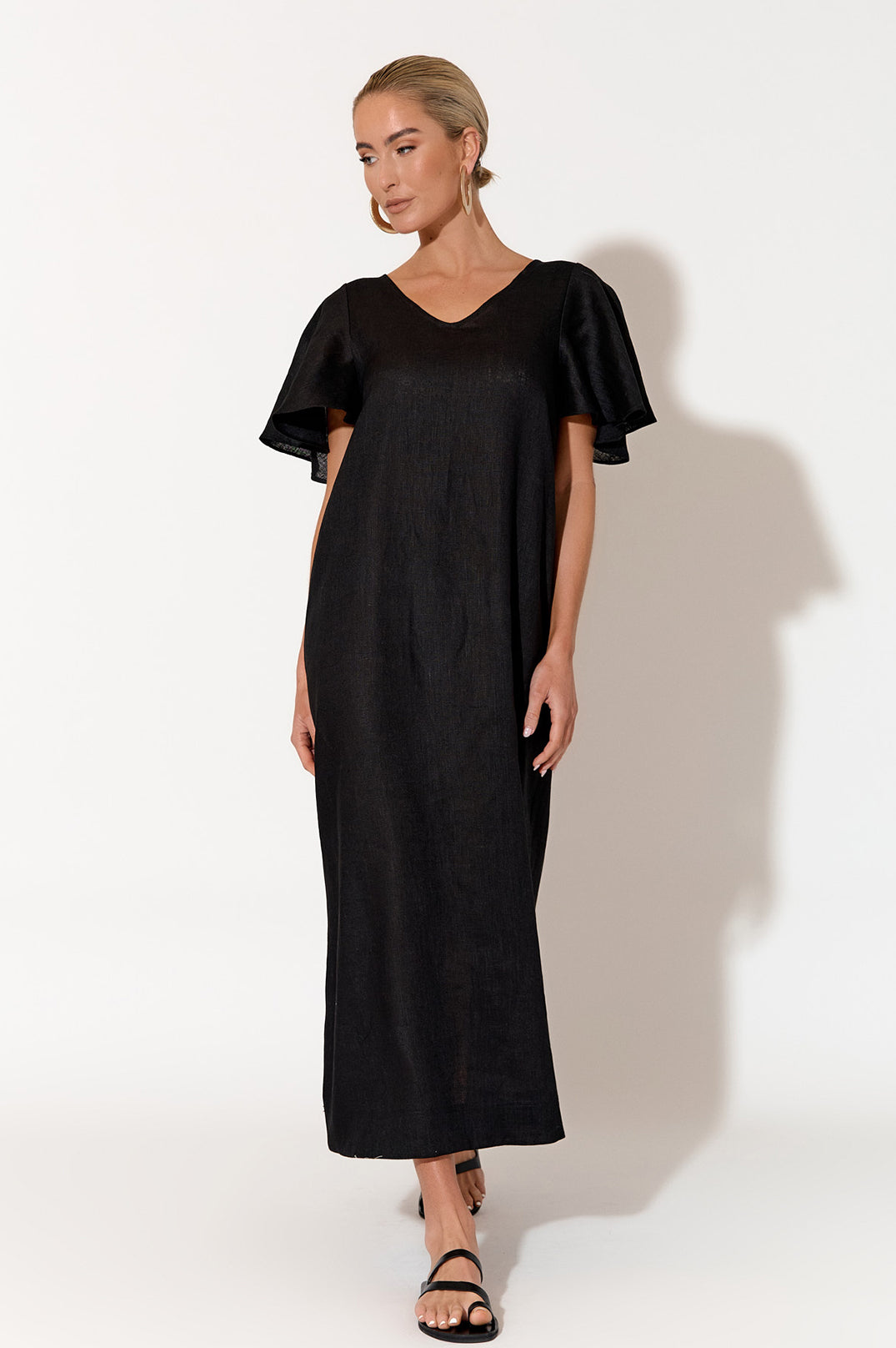 Theo Linen Maxi Dress - Black