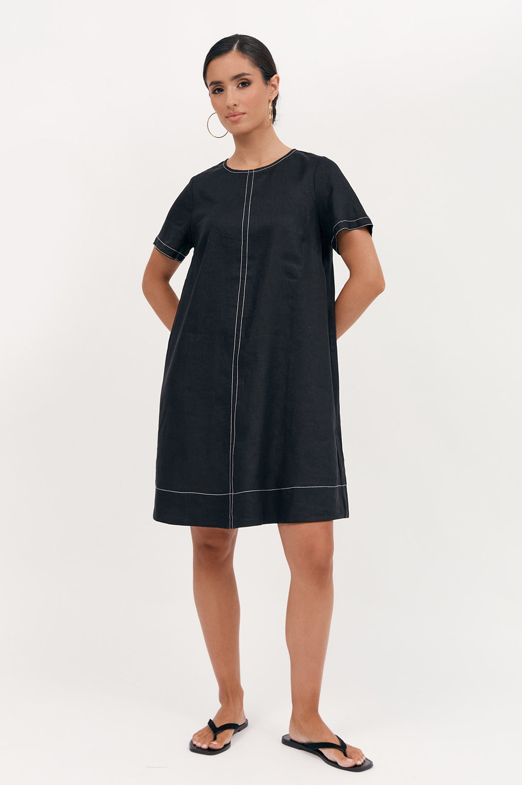 Lexi Contrast Stitch Dress - Black