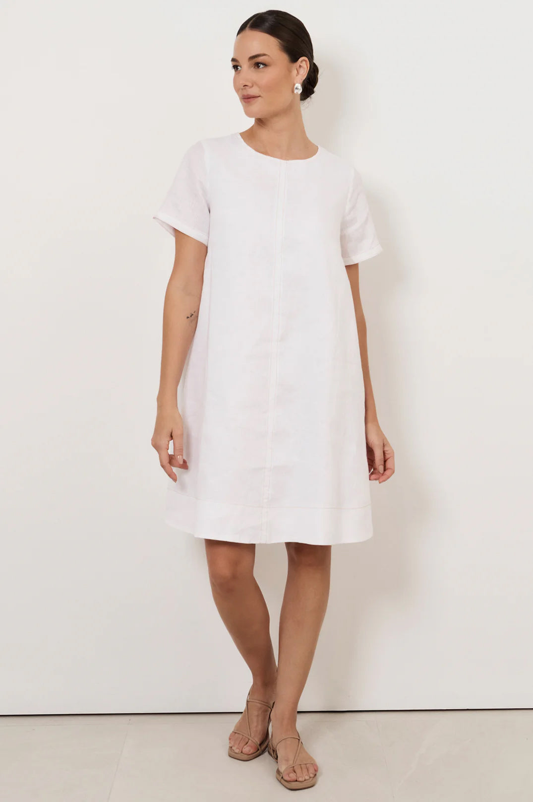 Lexi Contrast Stitch Linen Dress - White