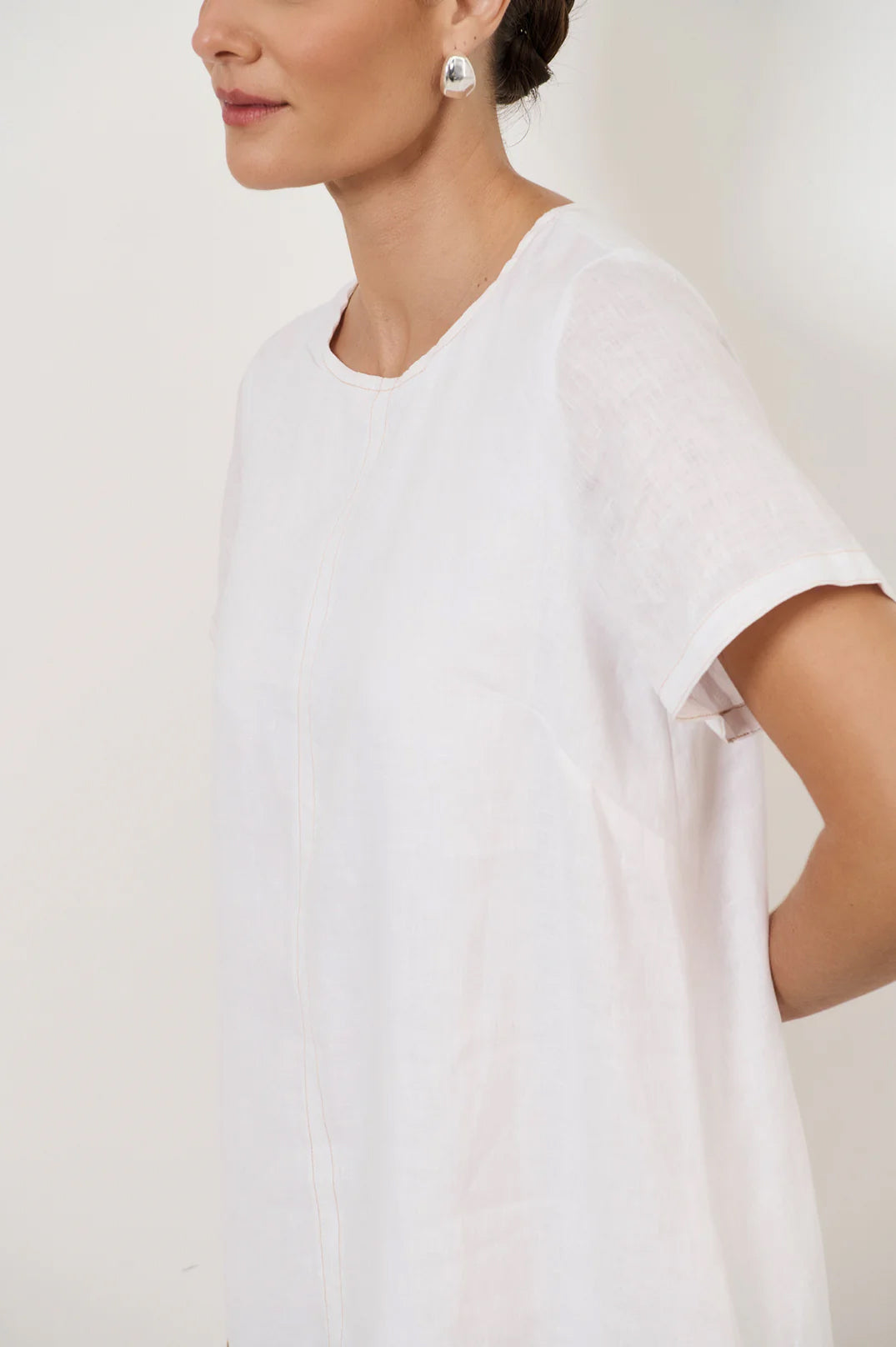 Lexi Contrast Stitch Linen Dress - White