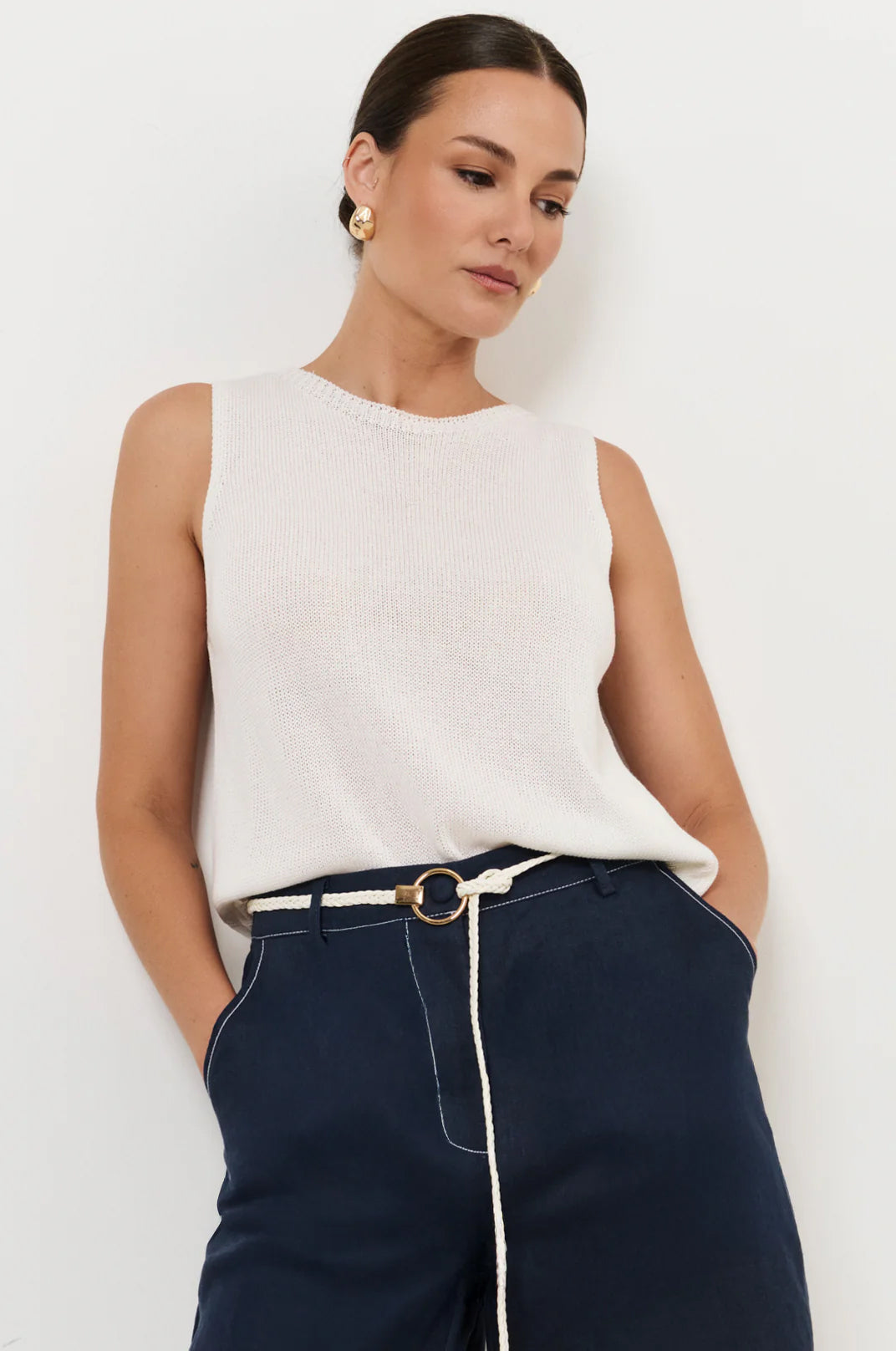 Beau Sleeveless Knit Top - White