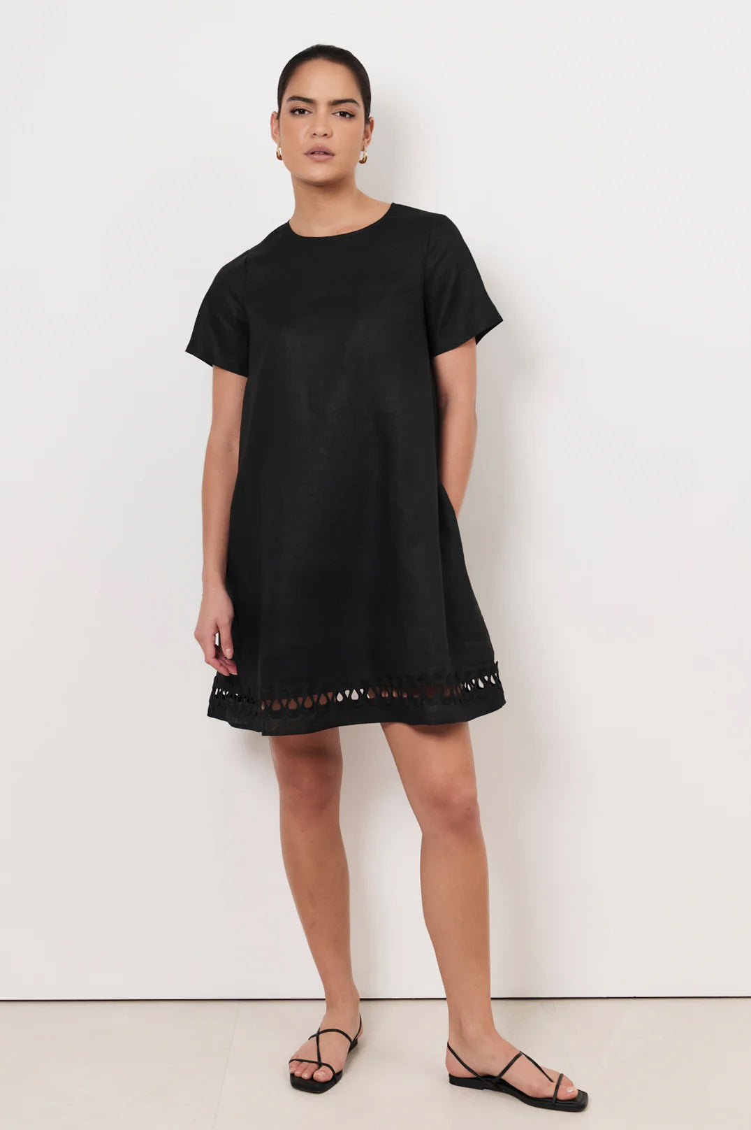 Lexi Ric Rac Trim Linen Dress - Black