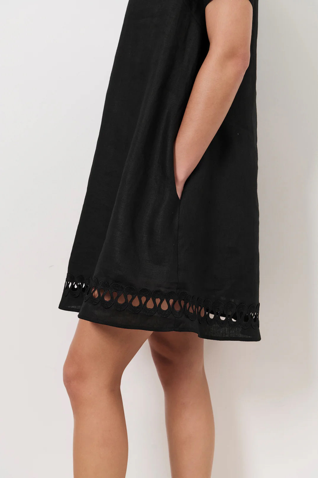 Lexi Ric Rac Trim Linen Dress - Black