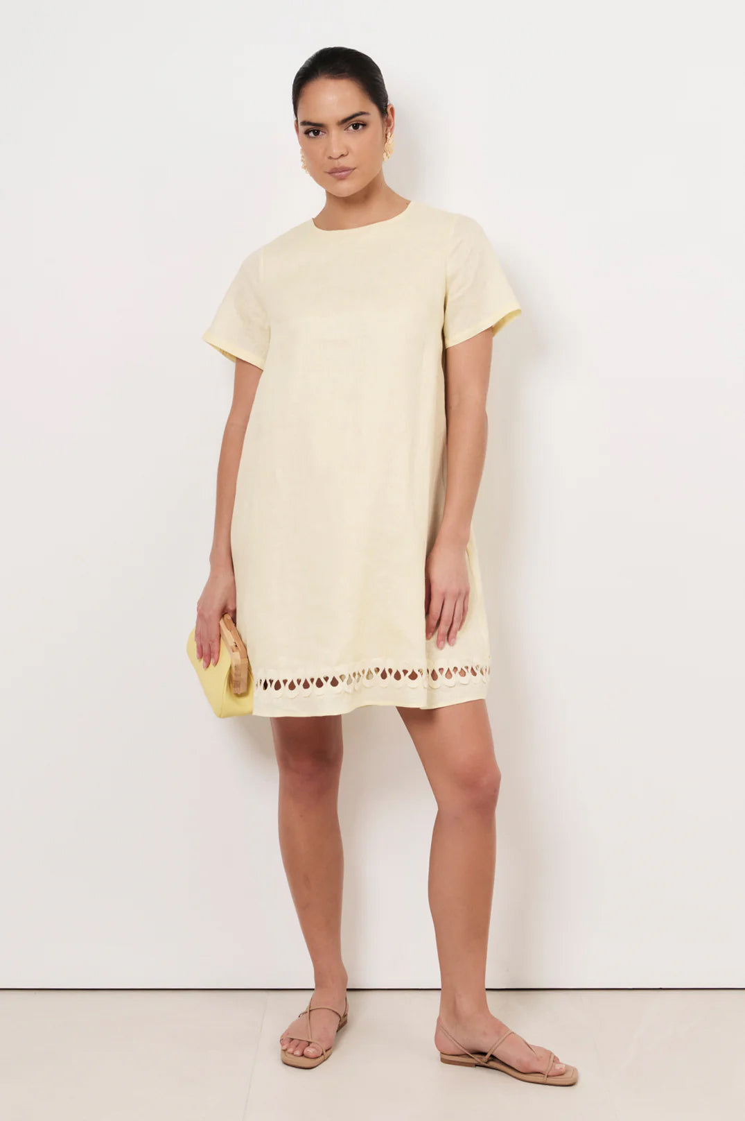 Lexi Ric Rac Trim Linen Dress - Lemon