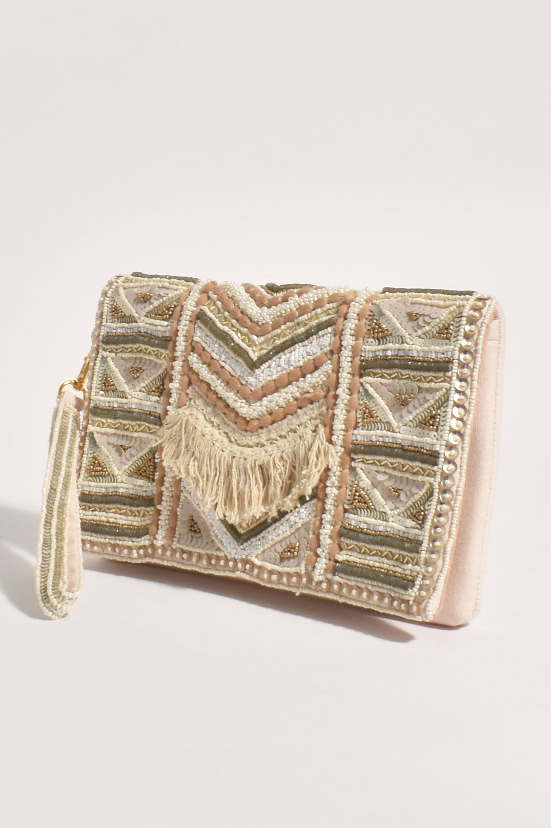 Beaded Event Clutch - Natural/Cream