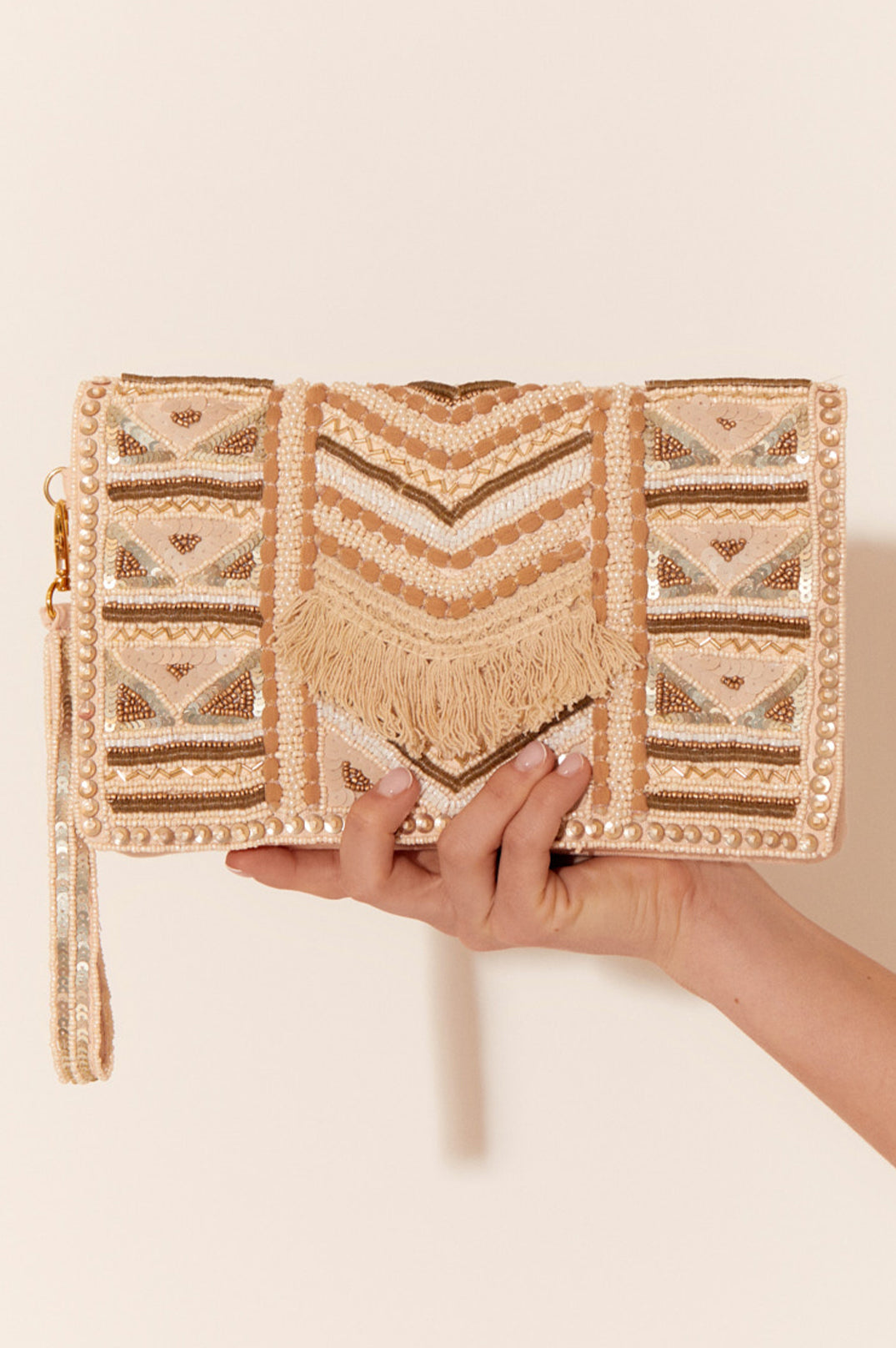 Beaded Event Clutch - Natural/Cream