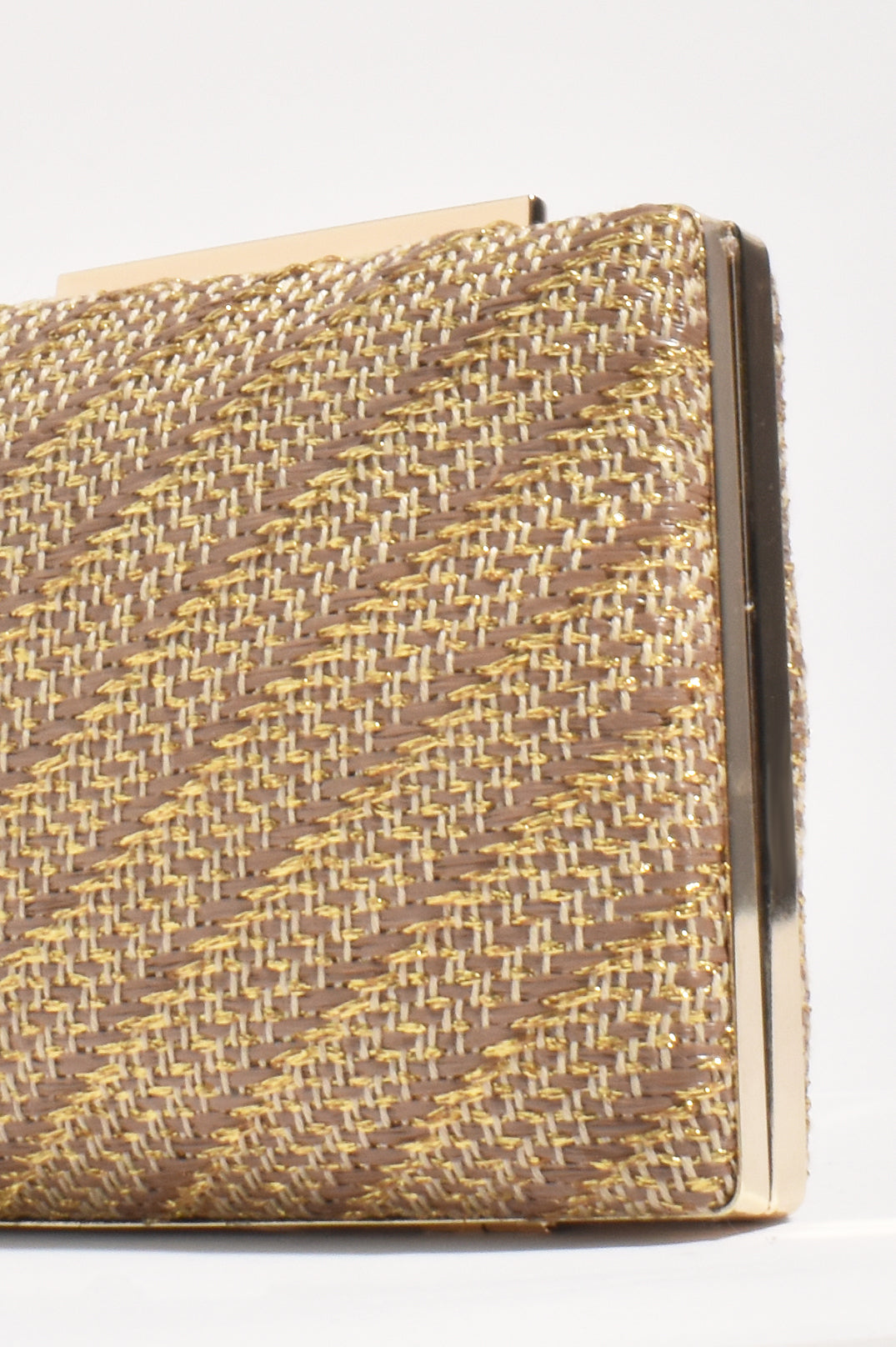 Weave Structured Clutch - Choc/Gold