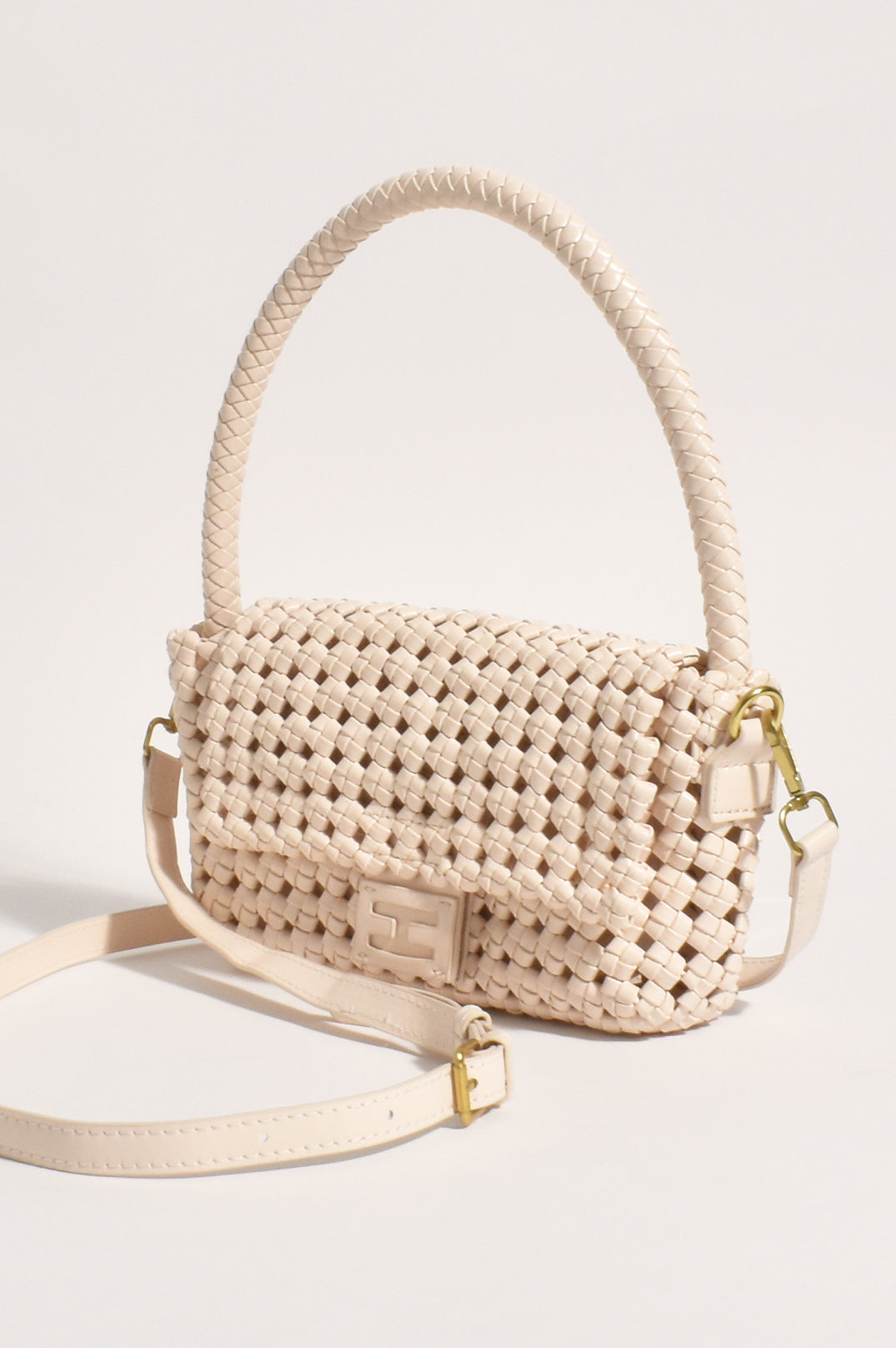Pippa Lattice Weave Handbag - Nude