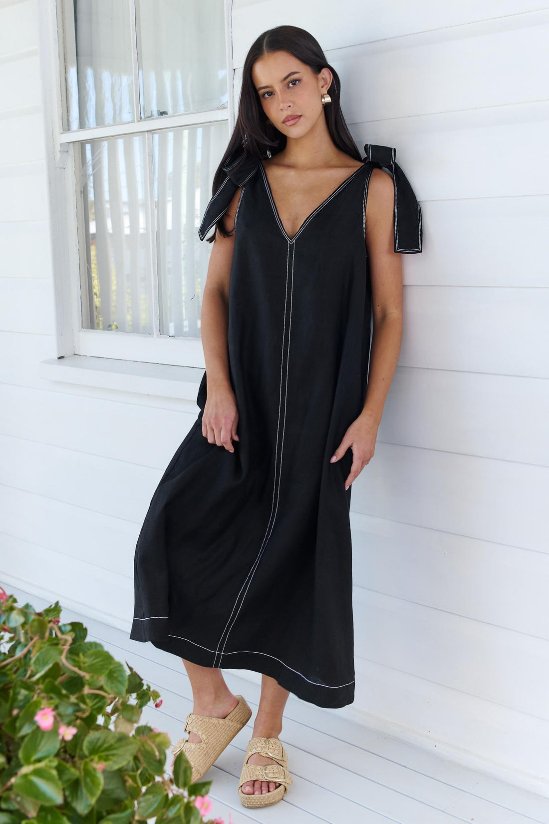 Abbie Tie Shoulder Dress - Black