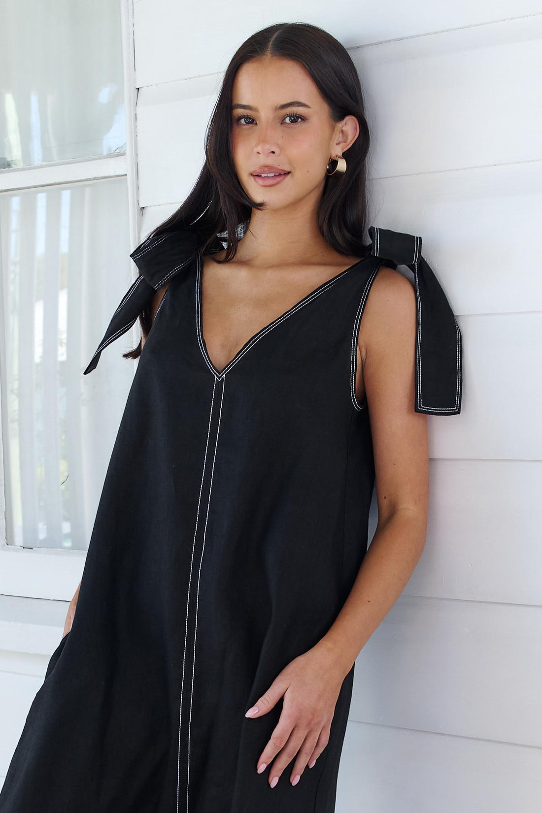 Abbie Tie Shoulder Dress - Black