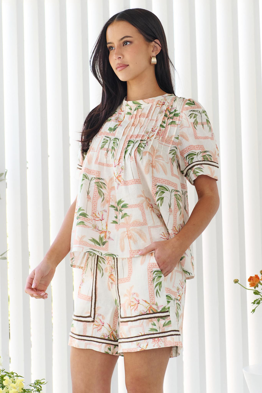 Pearl Pintuck Linen Top