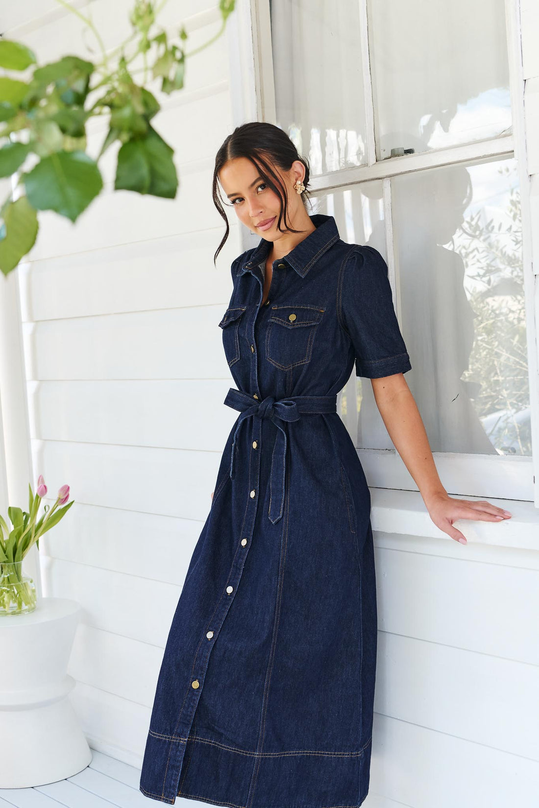 Ali Denim Midi Dress - Dark Wash