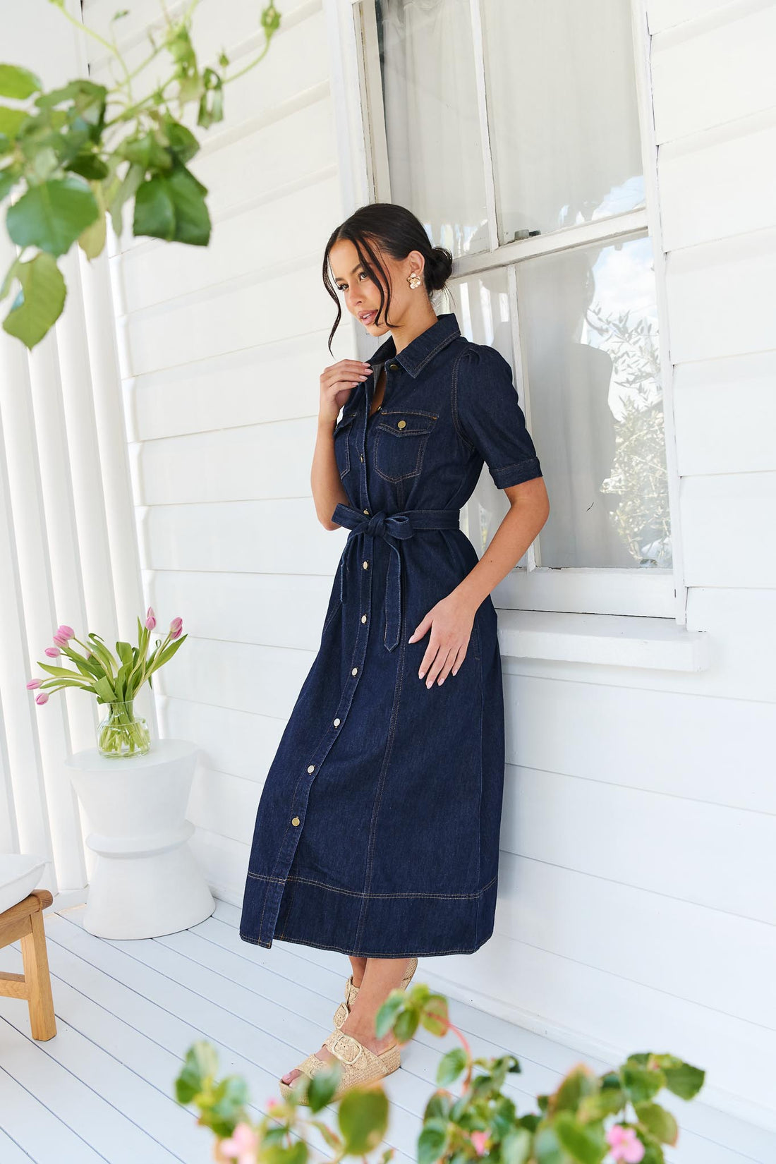 Ali Denim Midi Dress - Dark Wash