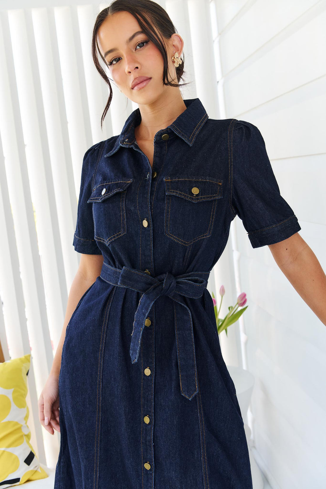 Ali Denim Midi Dress - Dark Wash