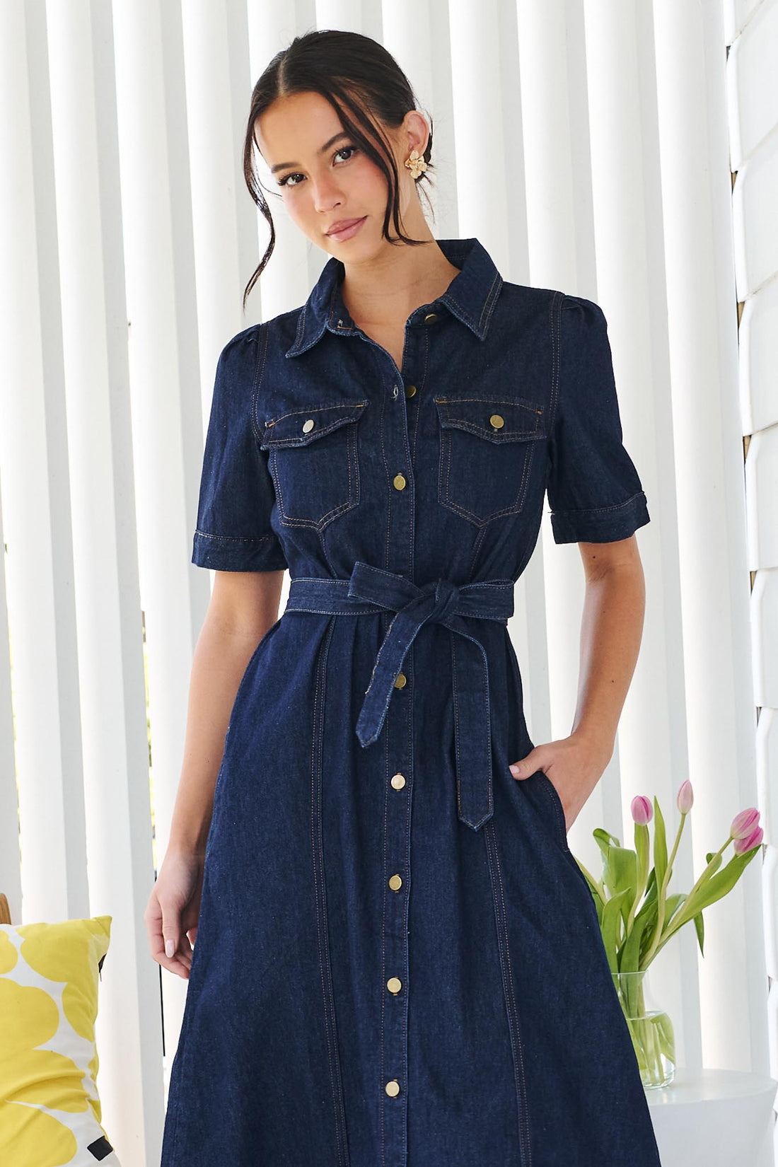 Ali Denim Midi Dress - Dark Wash