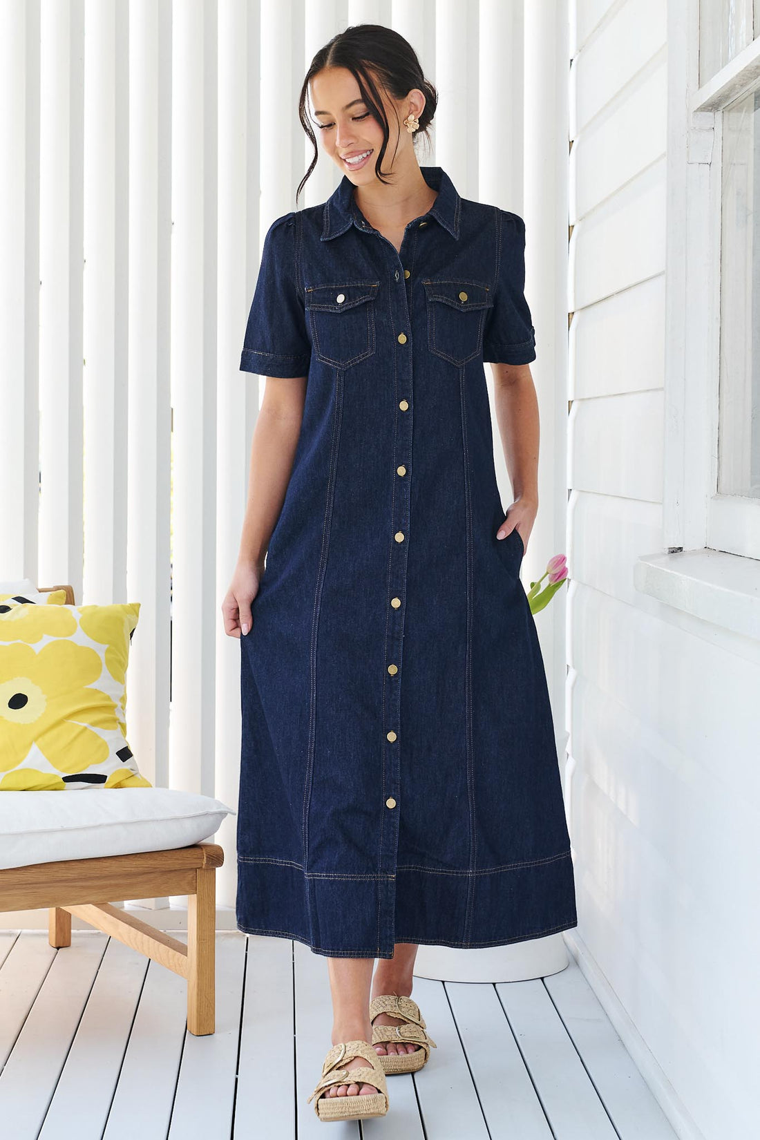 Ali Denim Midi Dress - Dark Wash