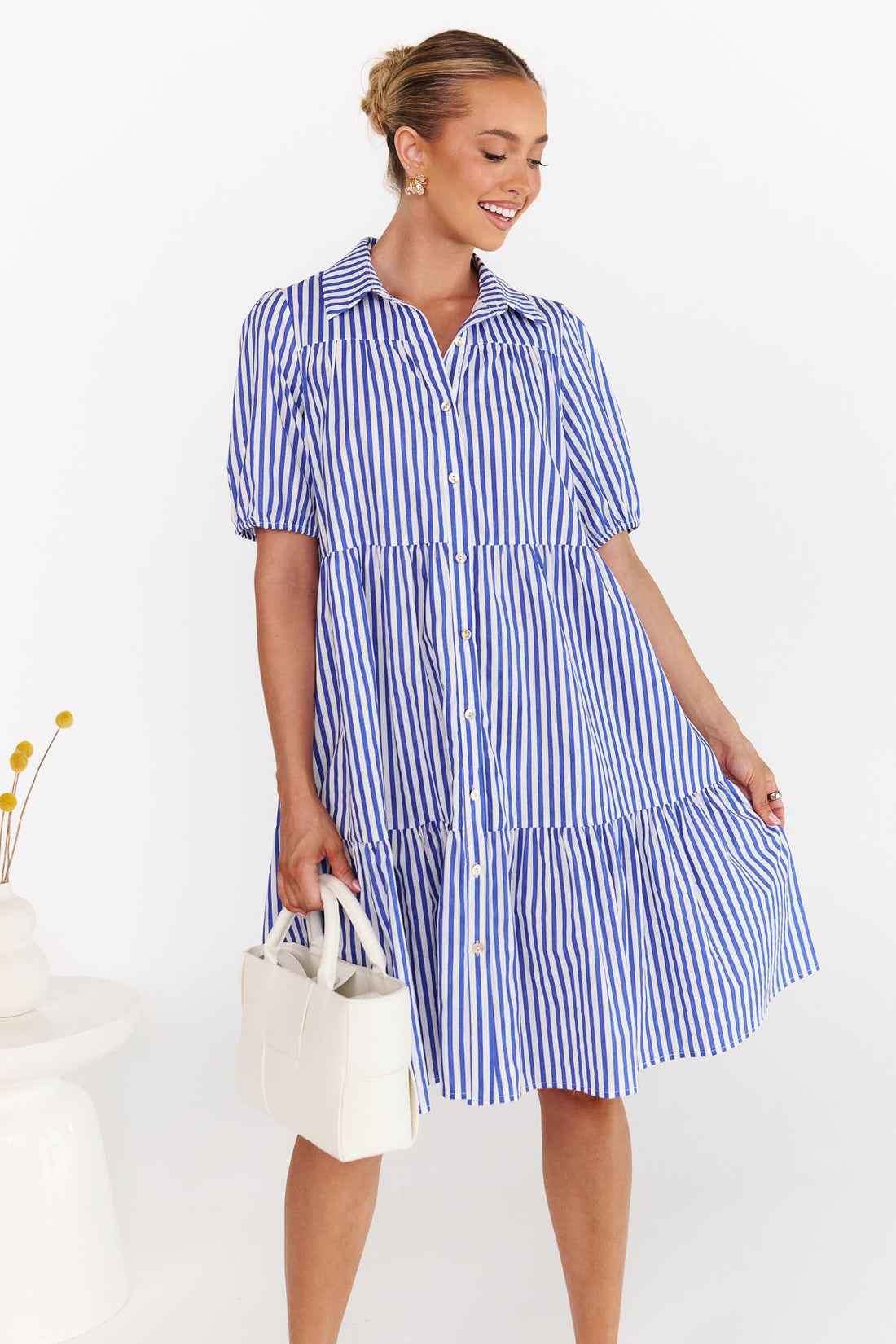 Annabel Blue/White Stripe Cotton Dress