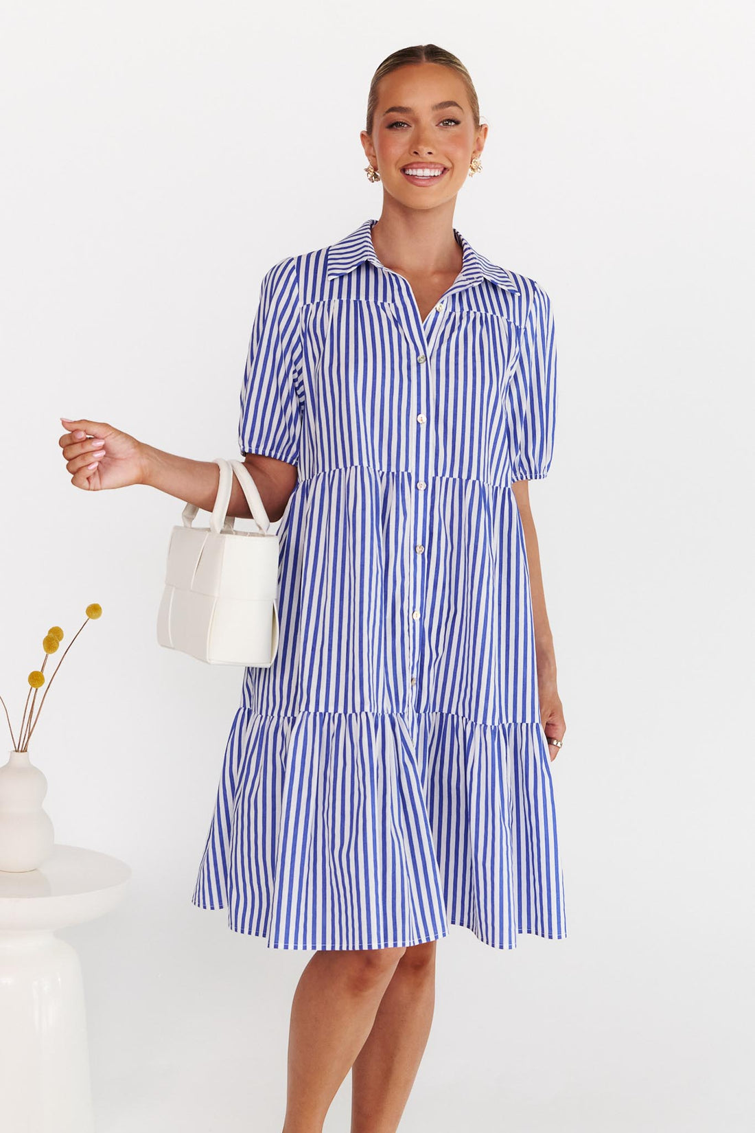 Annabel Blue/White Stripe Cotton Dress